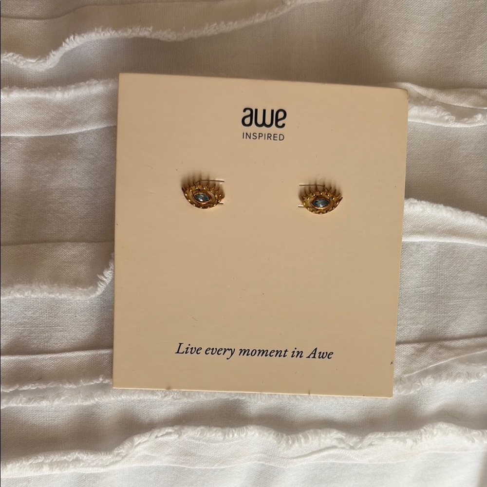 Gold and Blue Eye Stud Earrings